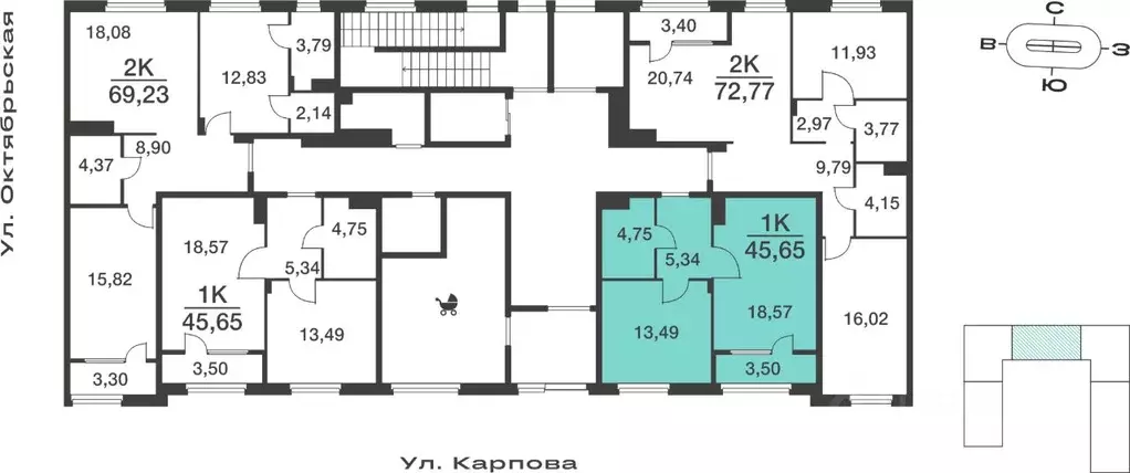 1-к кв. Тульская область, Тула ул. Карпова, 103А (45.65 м) - Фото 1