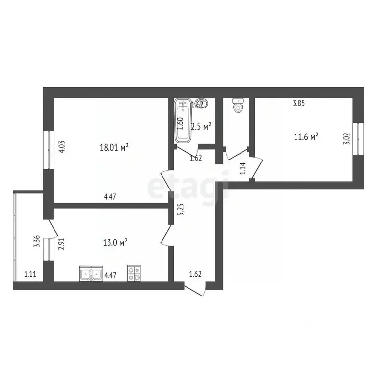 2-к кв. Тамбовская область, Тамбов Кавказская ул., 1Б (56.7 м) - Фото 1