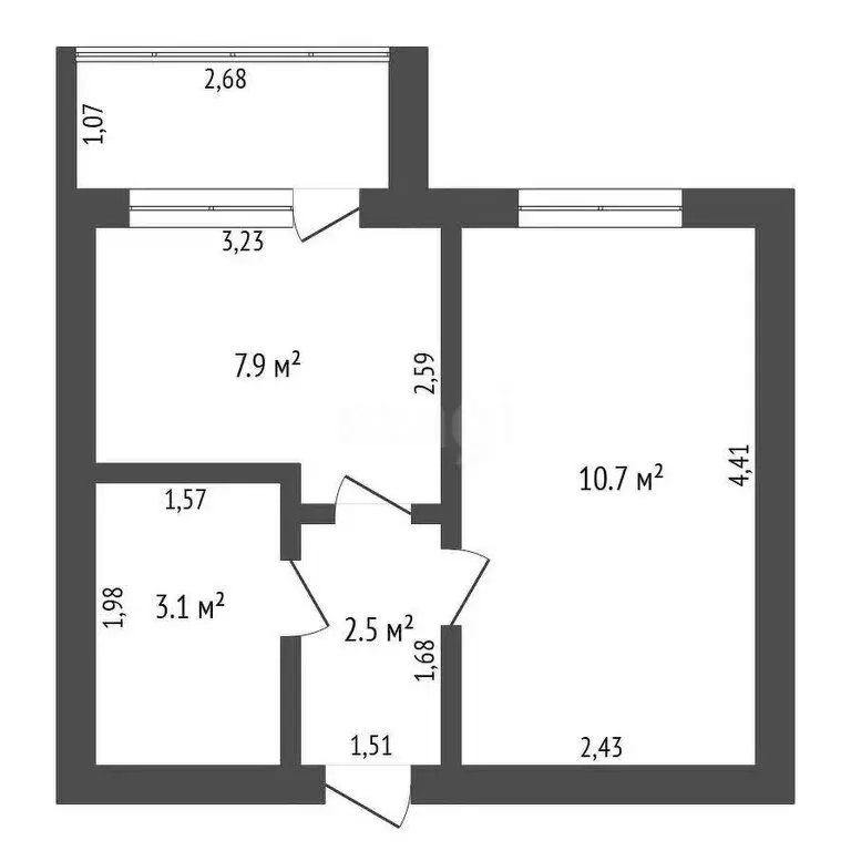 1-комнатная квартира: Чигири, Октябрьская улица, 3 (25.6 м) - Фото 1
