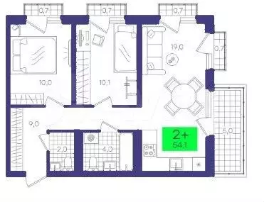 2-к. квартира, 54,1 м, 14/15 эт. - Фото 1