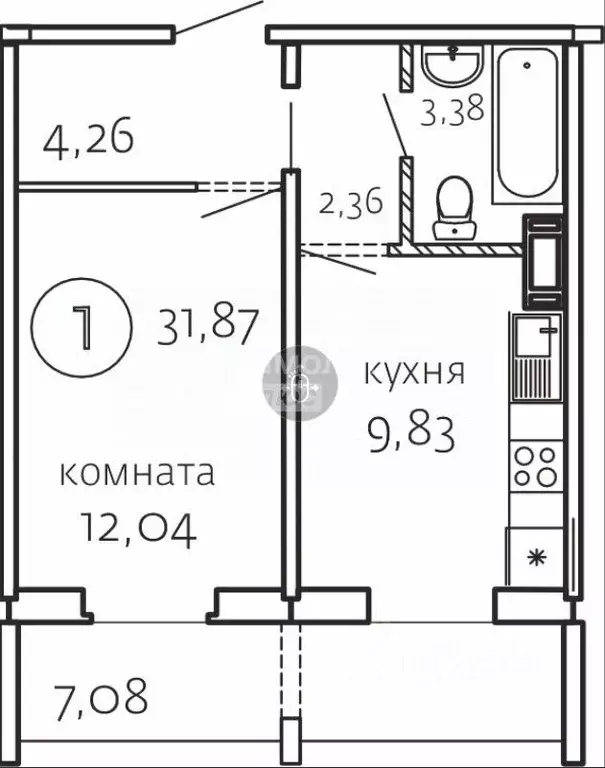 1-к кв. Челябинская область, Снежинск ул. Маршала Чуйкова, 28 (31.87 ... - Фото 1