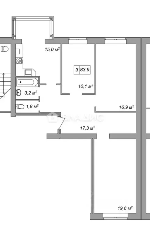 3-к кв. Карелия, Петрозаводск проезд Дивизионный, 15 (83.9 м) - Фото 2