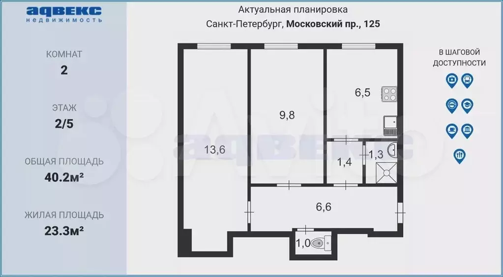 2-к. квартира, 40,2 м, 2/5 эт. - Фото 0