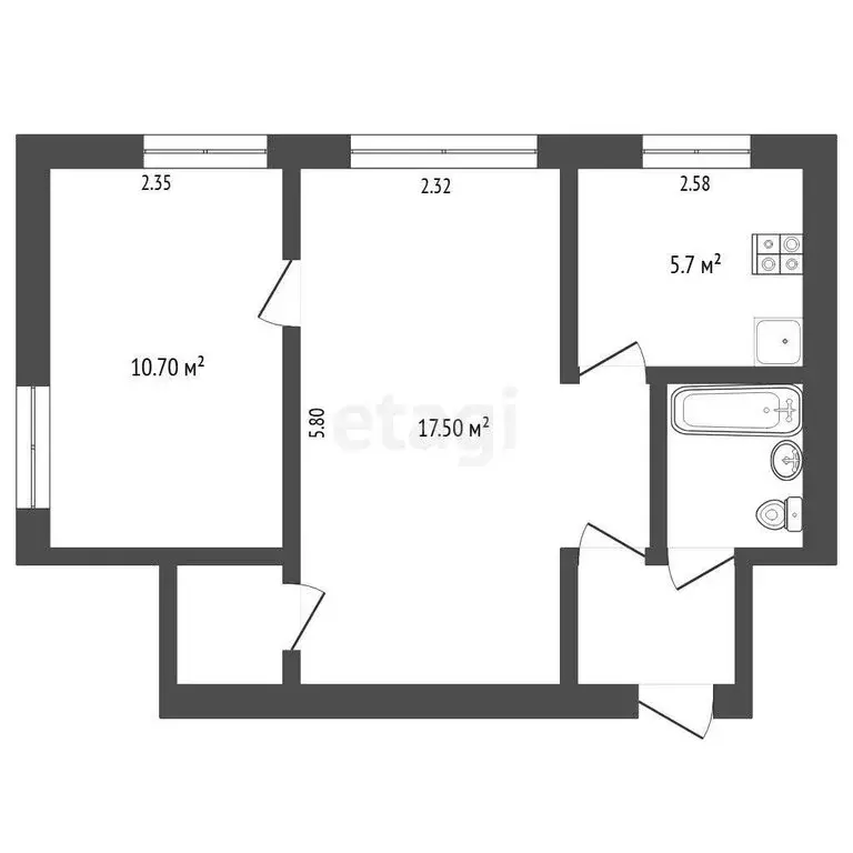 2-комнатная квартира: Тюмень, улица Пермякова, 10 (39.7 м) - Фото 1