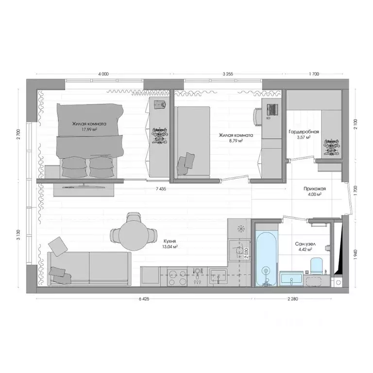 2-к кв. Приморский край, Владивосток ул. Нейбута (54.68 м) - Фото 1