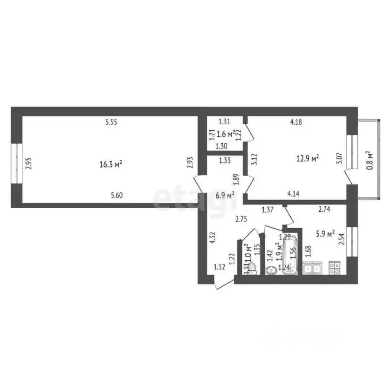 2-к кв. Башкортостан, Стерлитамак Вокзальная ул., 36 (46.5 м) - Фото 2