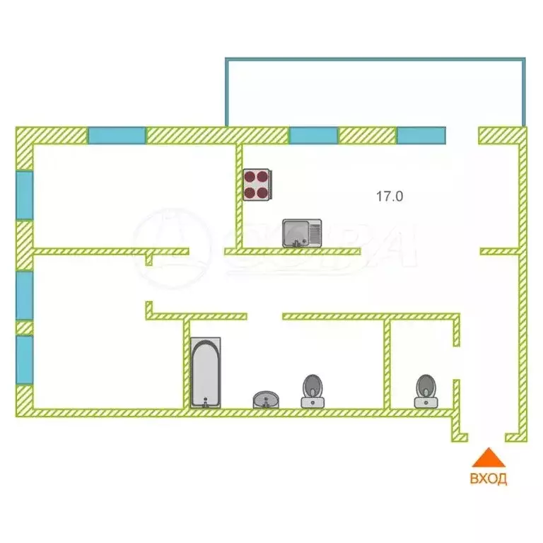 2-комнатная квартира: Тюмень, улица Николая Глебова, 3 (64 м) - Фото 1