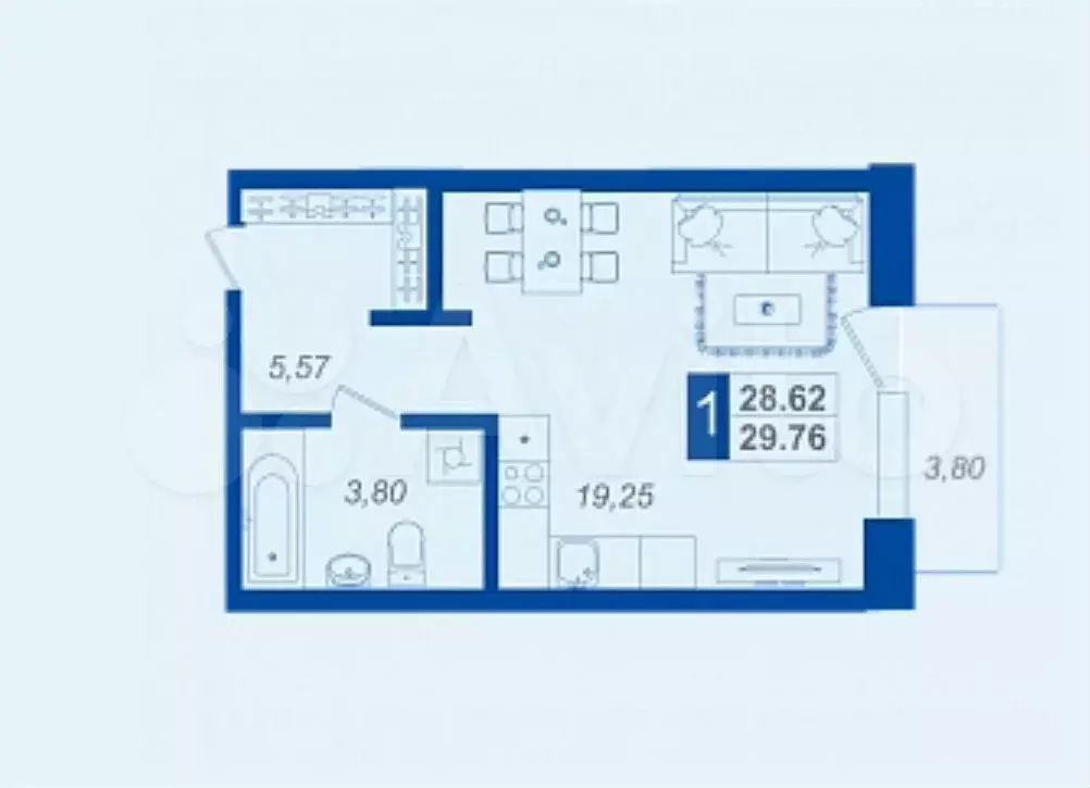 Квартира-студия, 29,8 м, 6/17 эт. - Фото 1