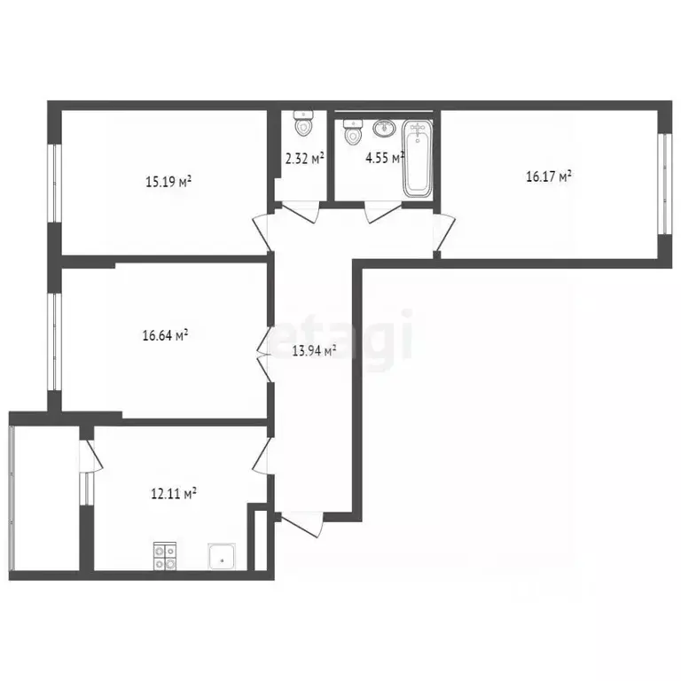 3-к кв. Калининградская область, Калининград проезд Крымский, 2 (81.4 ... - Фото 2