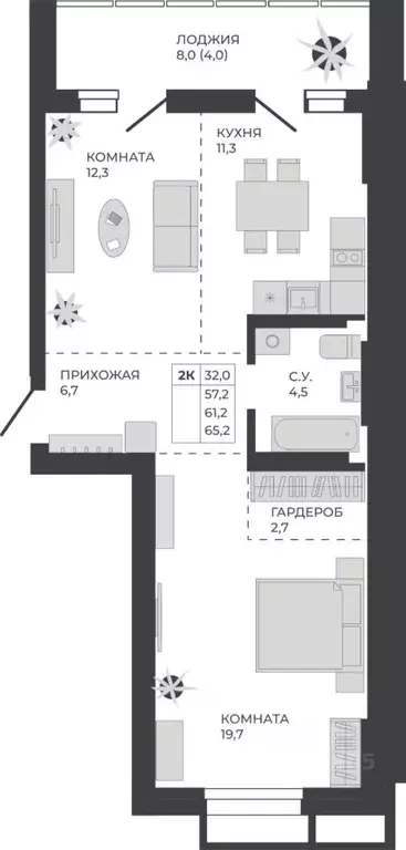 2-к кв. Алтайский край, Барнаул тракт Павловский, 251Б (61.2 м) - Фото 0