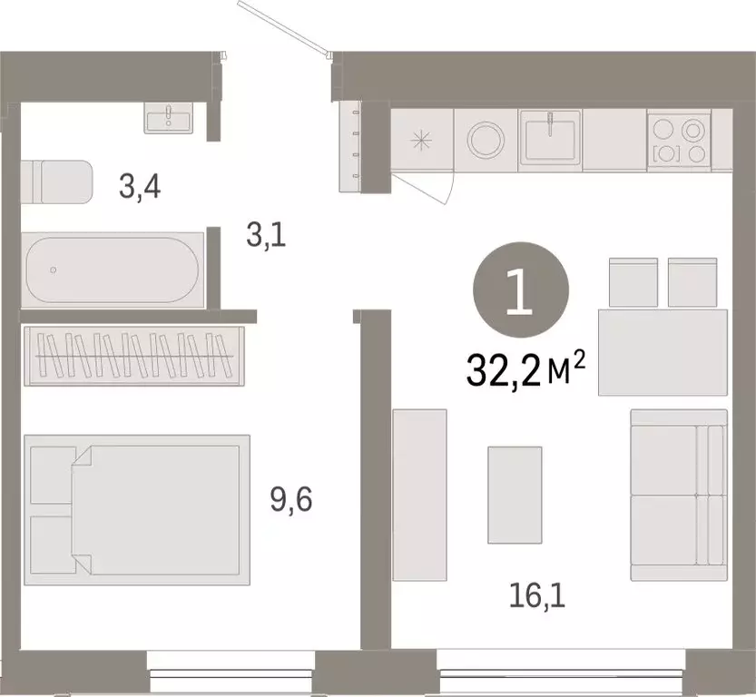 1-комнатная квартира: Новосибирск, Большевистская улица, с49 (32.18 м) - Фото 1