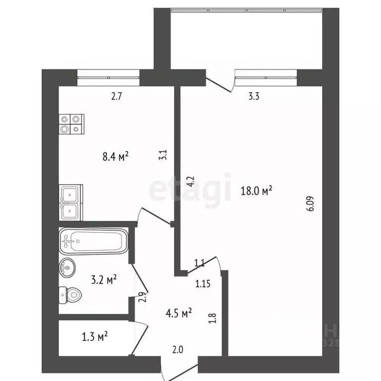 1-к кв. Нижегородская область, Выкса Гоголя мкр, 56 (35.4 м) - Фото 2