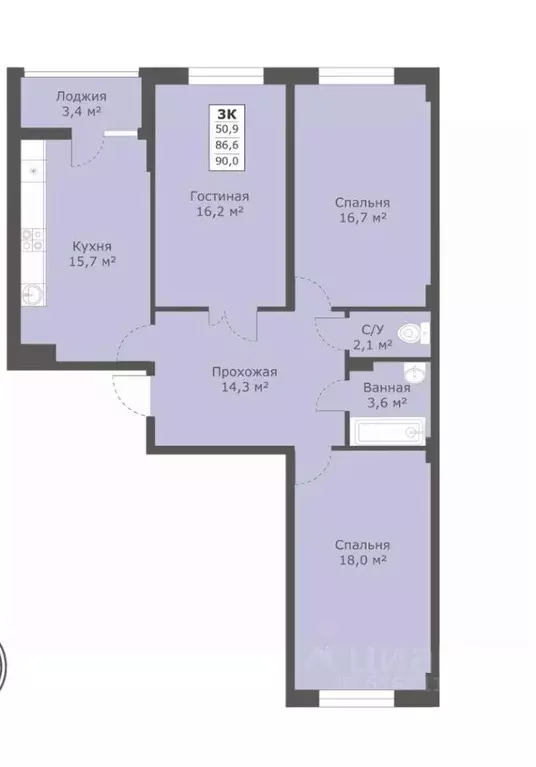 3-к кв. Ставропольский край, Ставрополь № 28 мкр,  (90.0 м) - Фото 1