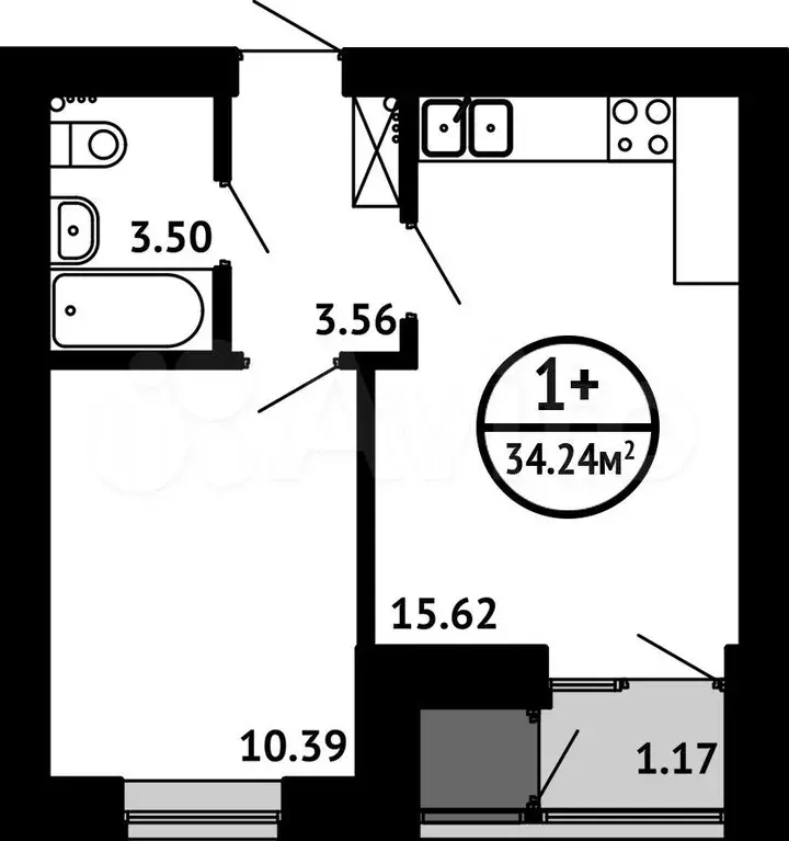 1-к. квартира, 34,2 м, 2/8 эт. - Фото 0