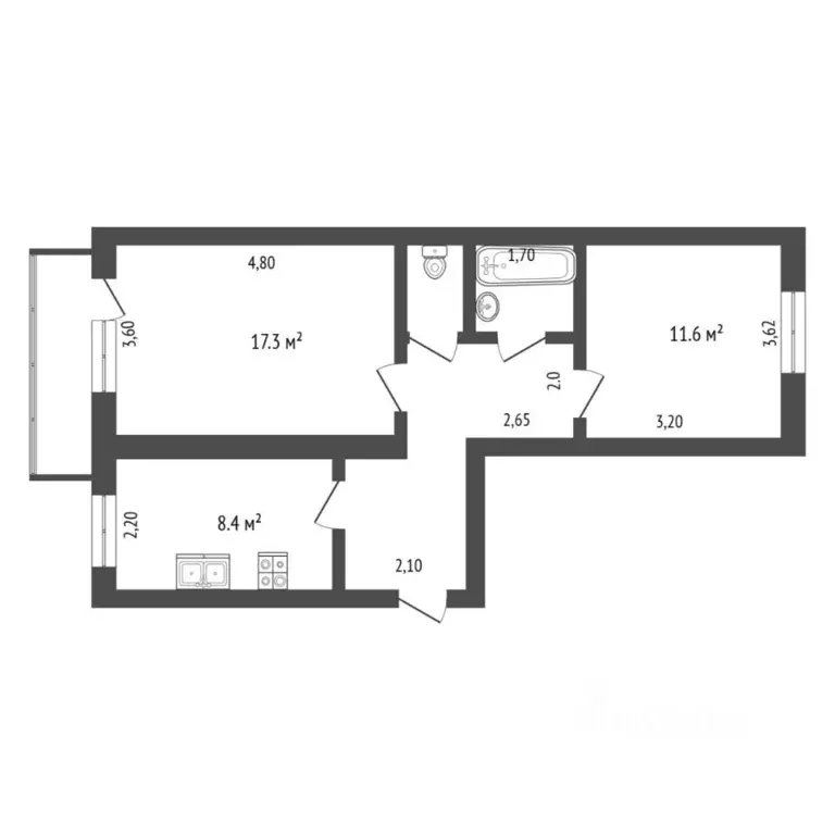 2-к кв. Тюменская область, Тюменский муниципальный округ, Боровский рп ... - Фото 2
