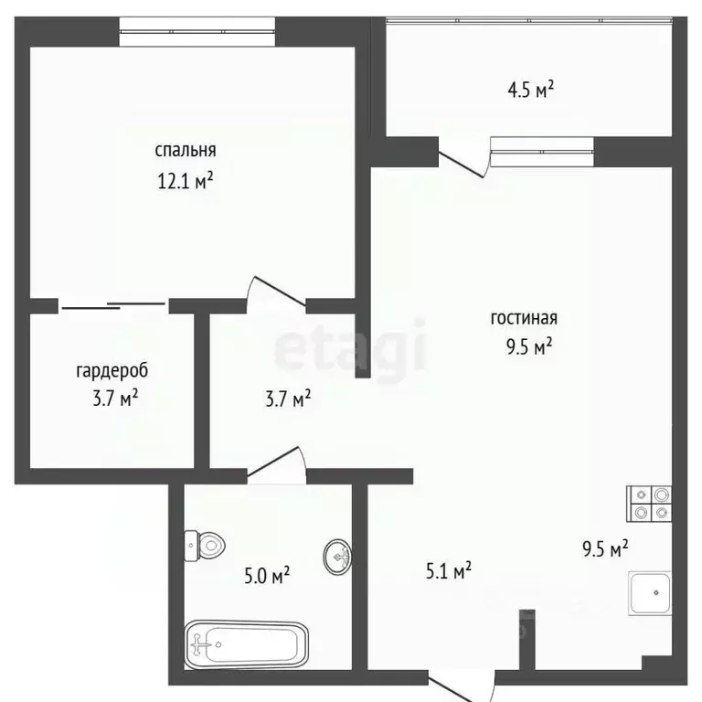 1-к кв. Тюменская область, Тюмень ул. Игоря Комиссарова, 7 (50.54 м) - Фото 2