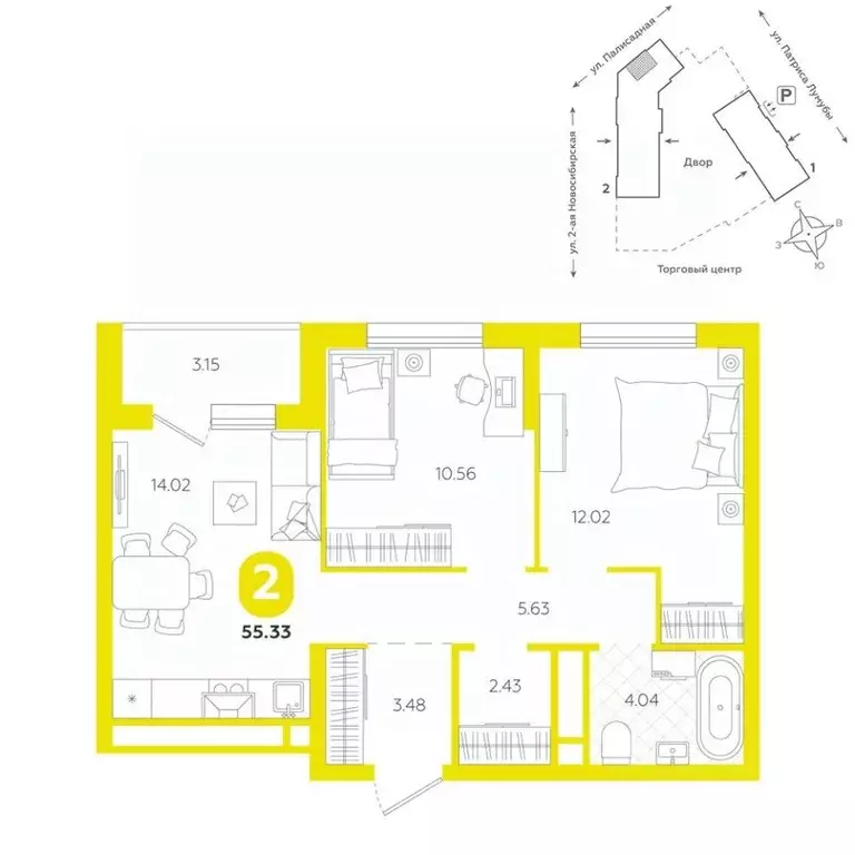 2-к кв. Свердловская область, Екатеринбург ул. Патриса Лумумбы, 4А ... - Фото 1