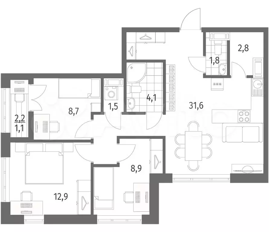 3-к. квартира, 73 м, 8/9 эт. - Фото 1