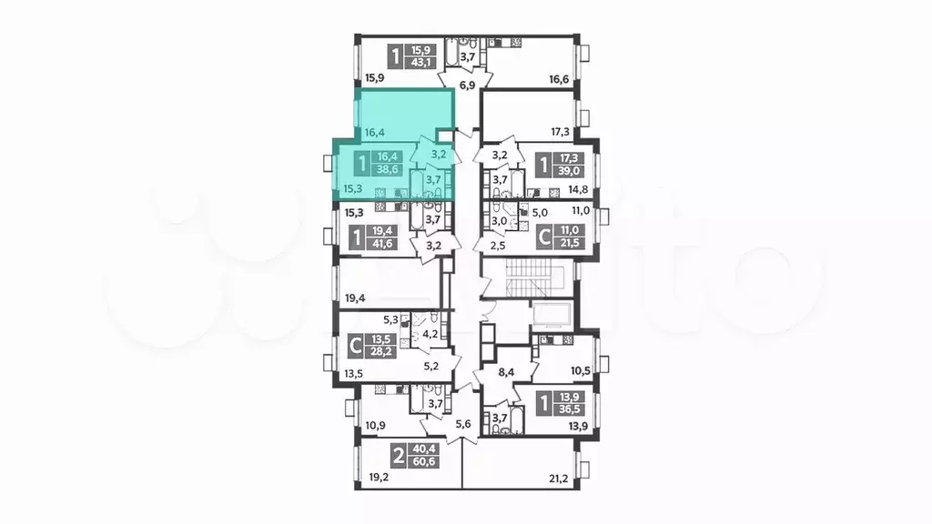 1-к. квартира, 38,6 м, 8/9 эт. - Фото 1