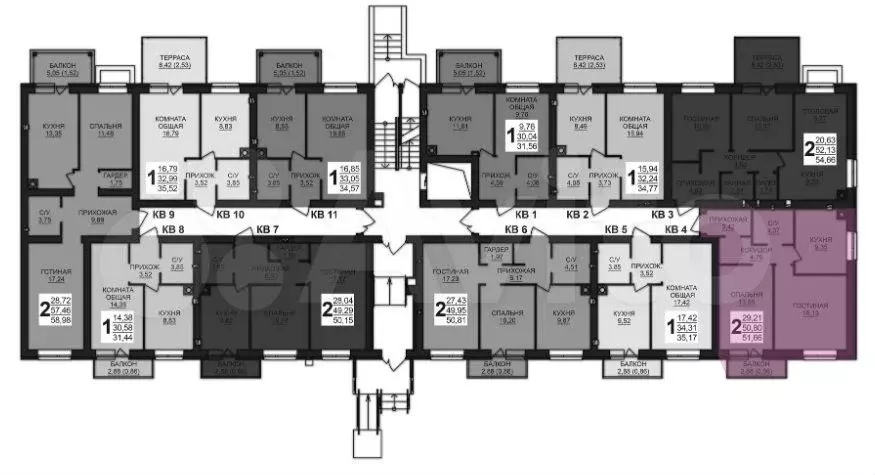 2-к. квартира, 51,7 м, 1/8 эт. - Фото 1