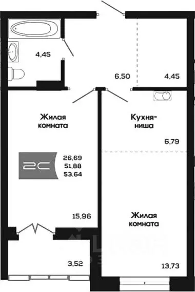 2-к кв. Новосибирская область, Новосибирск ул. Титова, 48 (51.88 м) - Фото 1