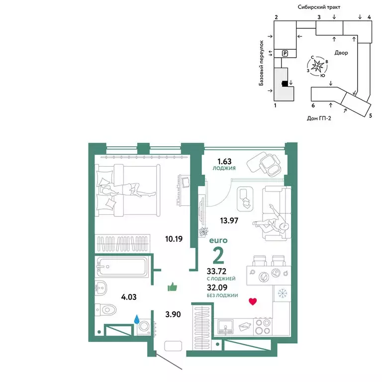 2-комнатная квартира: Екатеринбург, микрорайон Сибирский, жилой ... - Фото 1