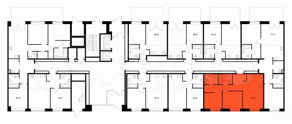 2-к. квартира, 59,1 м, 1/9 эт. - Фото 0
