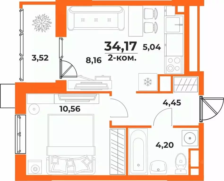 2-к кв. Хабаровский край, Хабаровск Брянский пер. (34.17 м) - Фото 1