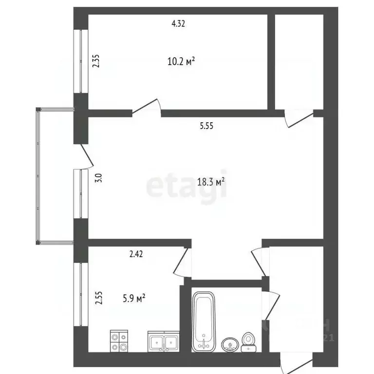 2-к кв. Пермский край, Пермь Краснополянская ул., 12 (43.1 м) - Фото 1