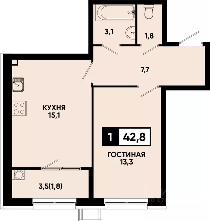 1-к кв. Ставропольский край, Кисловодск Моя Легенда жилой комплекс ... - Фото 1