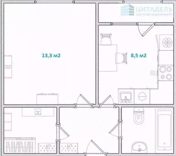 Квартира, 1 комната, 32.7 м - Фото 0
