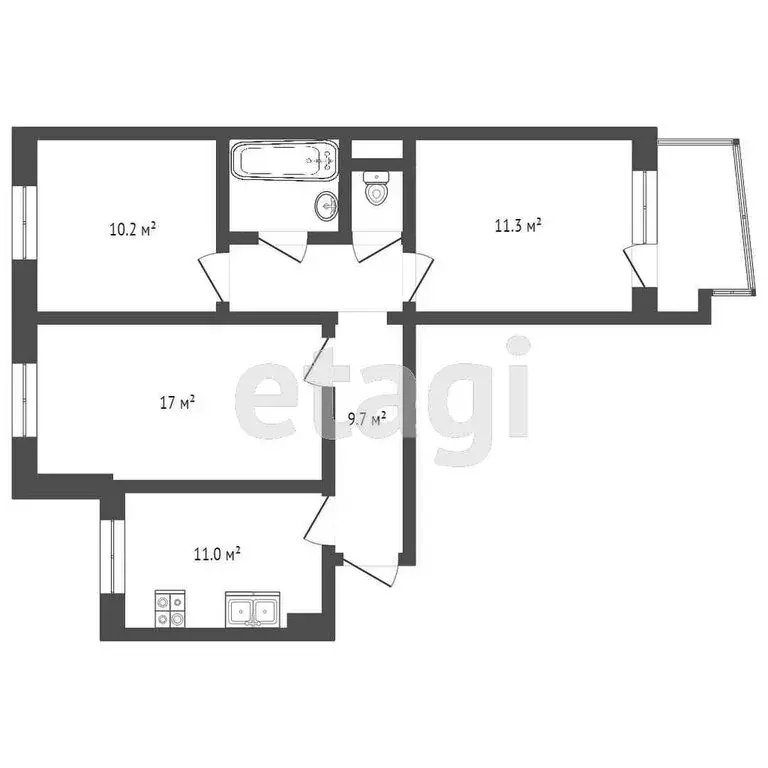 3-комнатная квартира: Омск, улица Завертяева, 23к3 (63 м) - Фото 1