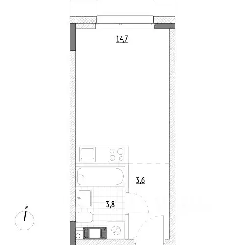 Студия Москва, Москва, Зеленоград 14-й мкр,  (22.1 м) - Фото 0