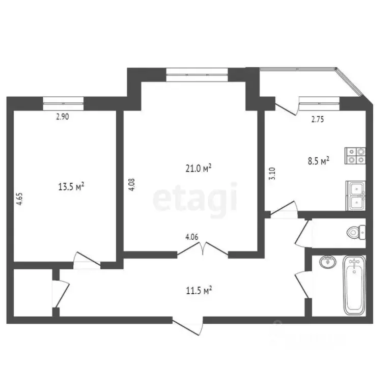 2-к кв. Ямало-Ненецкий АО, Ноябрьск ул. Ленина, 96 (60.1 м) - Фото 2