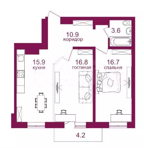 2-к. квартира, 68,1 м, 10/12 эт. - Фото 1