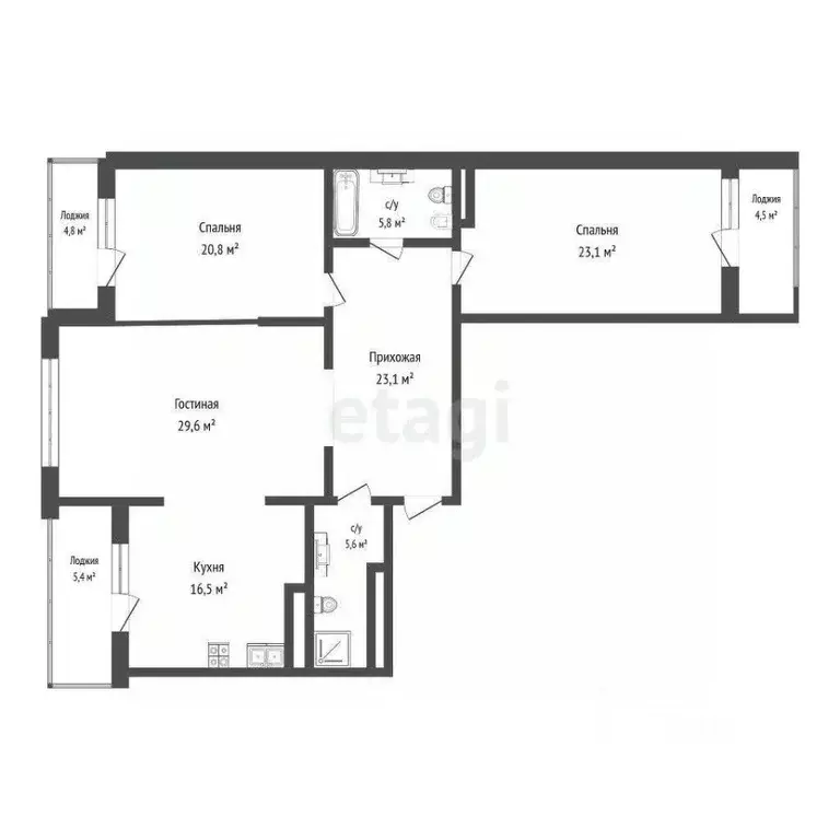 3-к кв. Тюменская область, Тюмень ул. Малыгина, 90 (123.0 м) - Фото 2