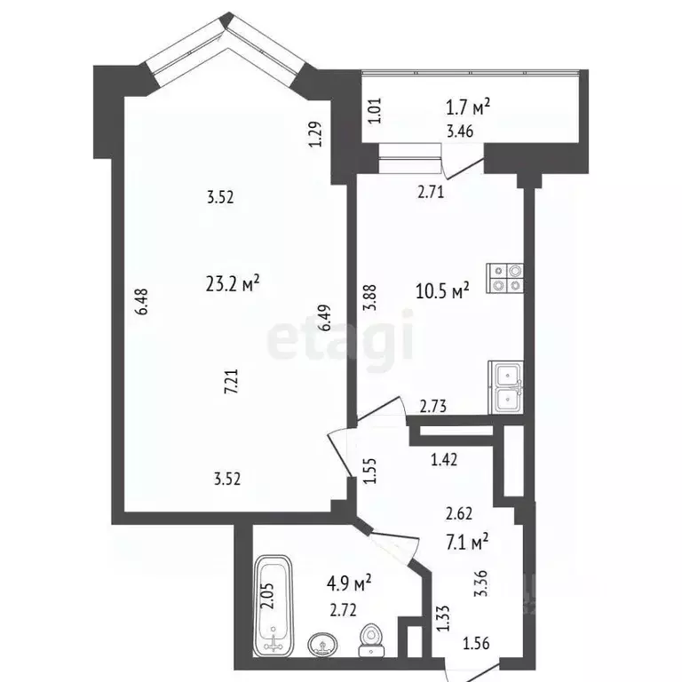 1-к кв. Татарстан, Набережные Челны просп. Мусы Джалиля, 25Е (45.7 м) - Фото 2