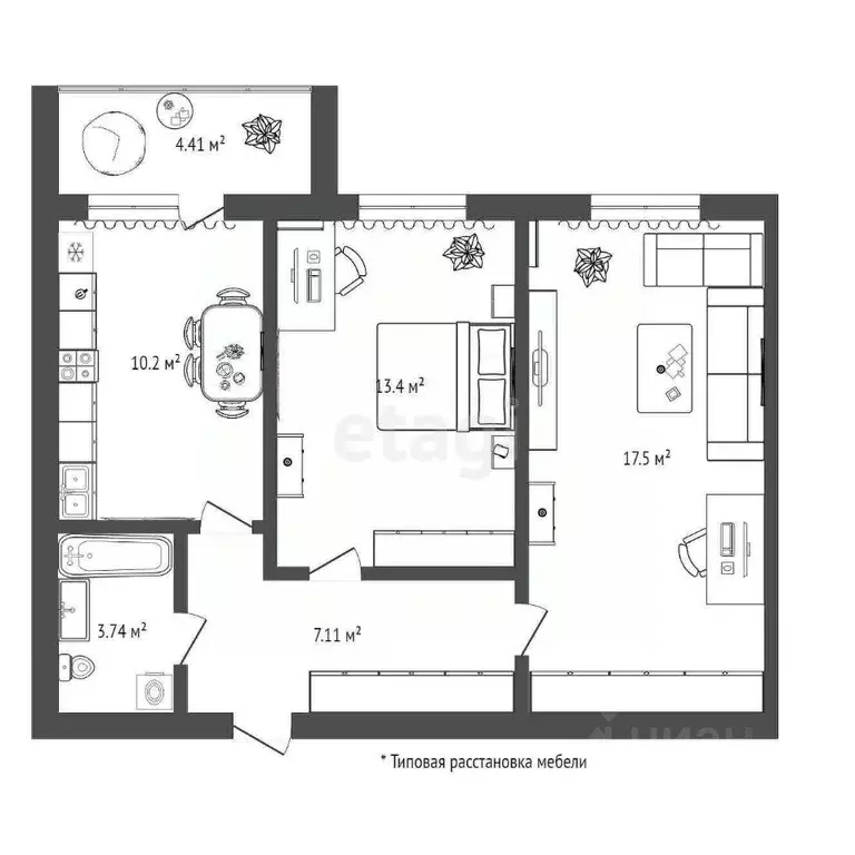 2-к кв. Тюменская область, Тюмень ул. Тимофея Кармацкого, 9 (52.6 м) - Фото 0