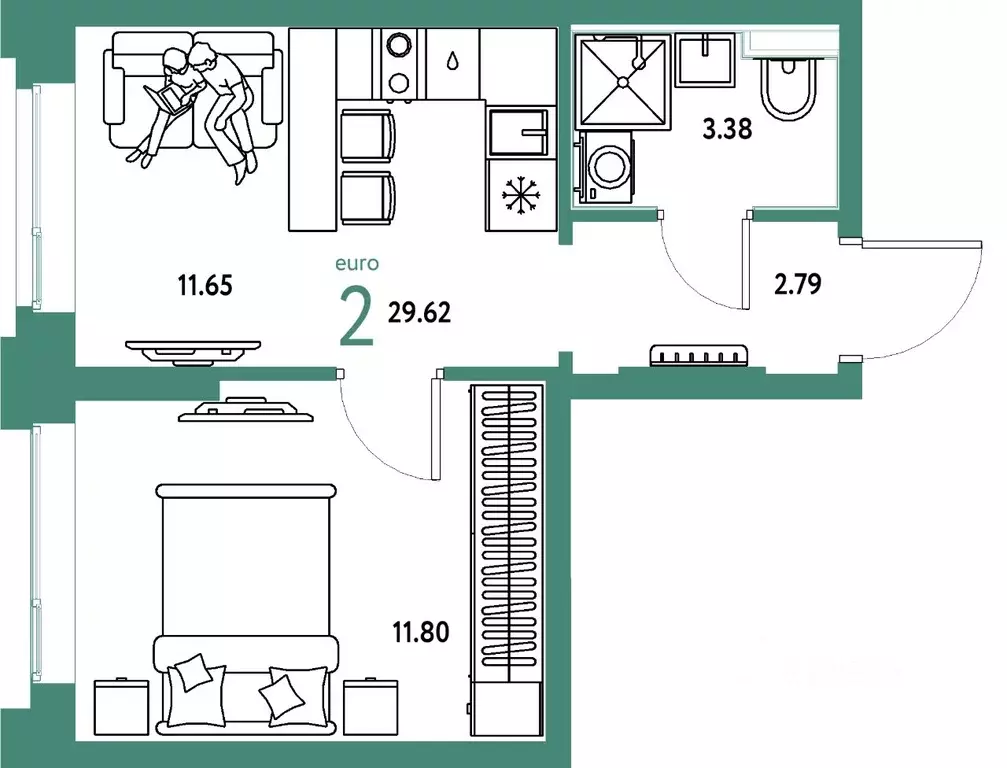2-к кв. Тюменская область, Тюмень ул. 50 лет Октября, 61к1 (29.62 м) - Фото 1