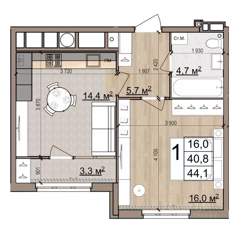 1-к кв. Рязанская область, Рязань Еврокласс жилой комплекс (44.1 м) - Фото 1