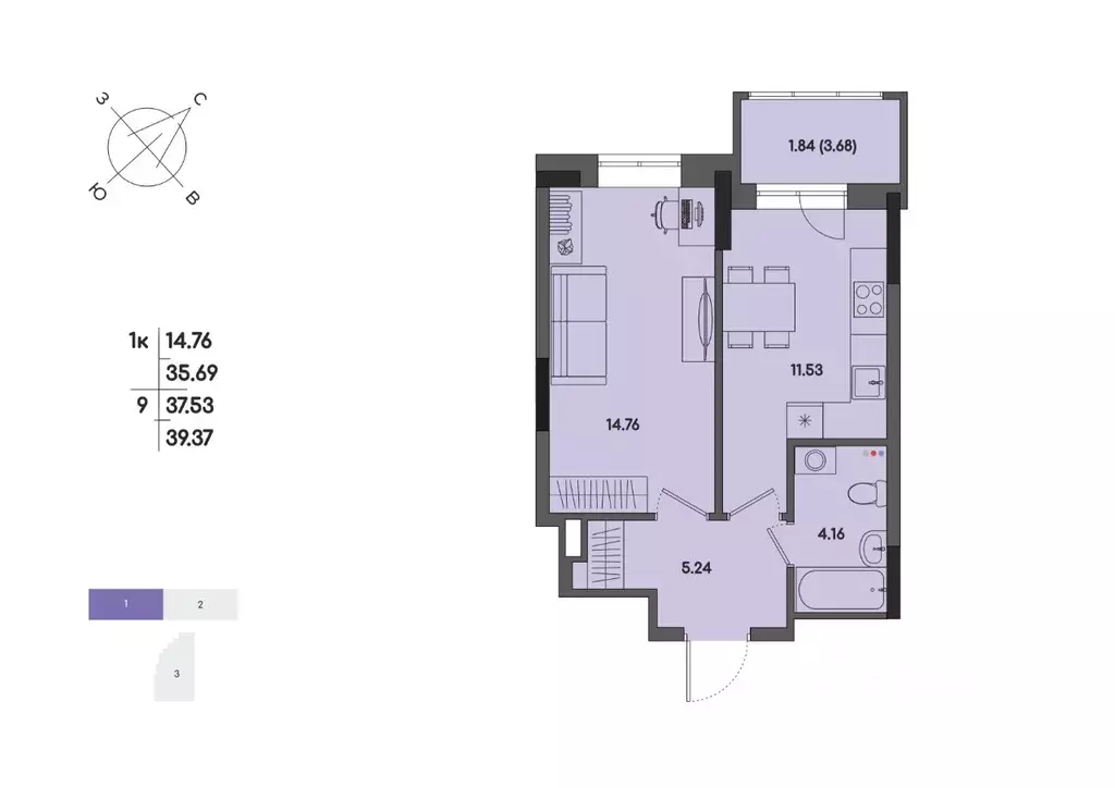 1-к кв. Удмуртия, Ижевск ул. Джамбула, 83 (37.53 м) - Фото 1