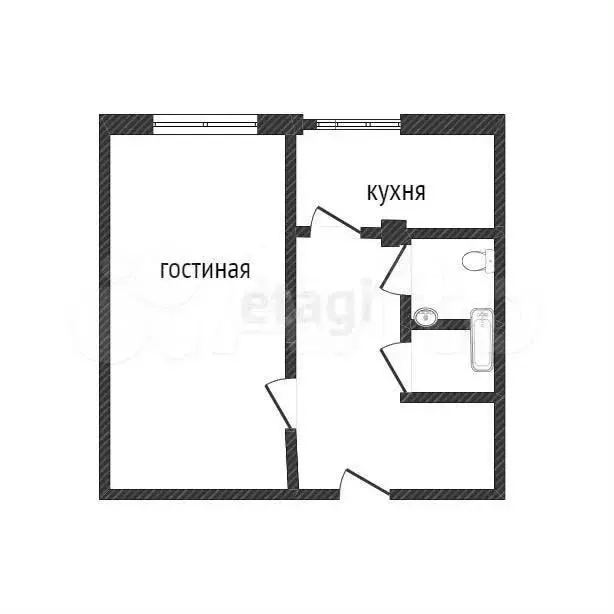 1-к. квартира, 34,1 м, 3/3 эт. - Фото 0