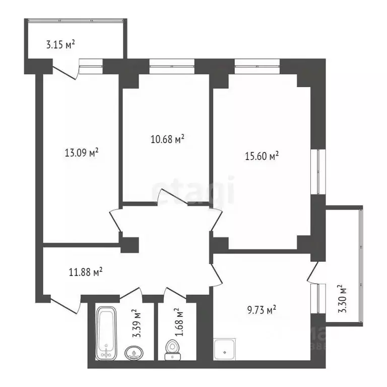 3-к кв. Красноярский край, Красноярск ул. Калинина, 41Б (68.0 м) - Фото 2