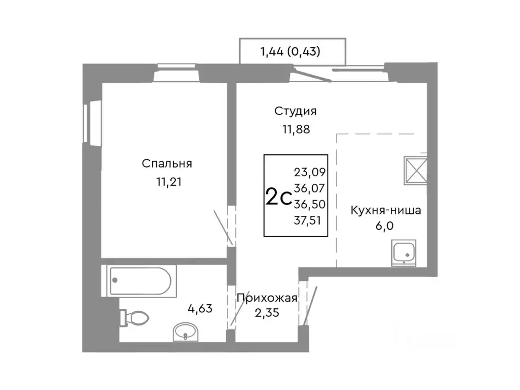 2-к кв. Челябинская область, Челябинск Нефтебазовая ул., 1-13 (36.5 м) - Фото 1