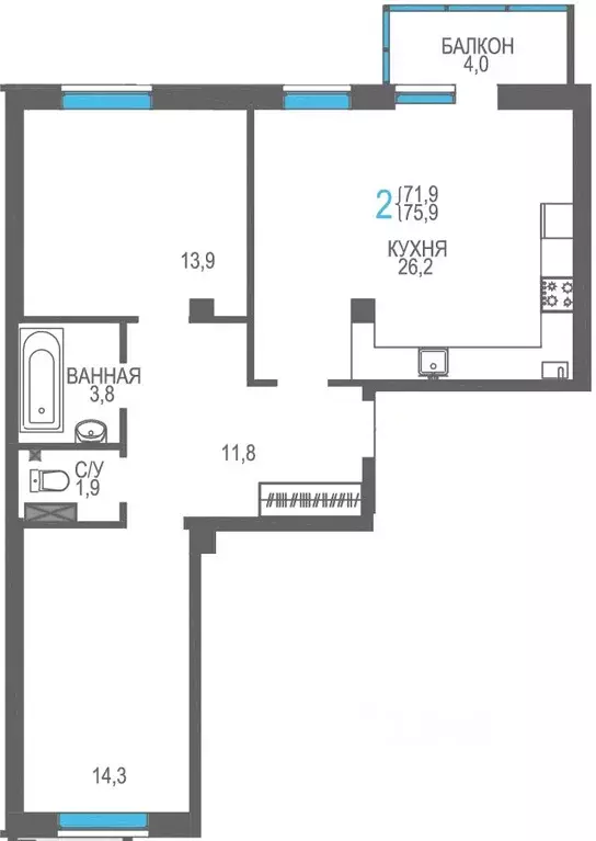 2-к кв. Крым, Феодосия ш. Симферопольское, 48к1 (75.9 м) - Фото 0