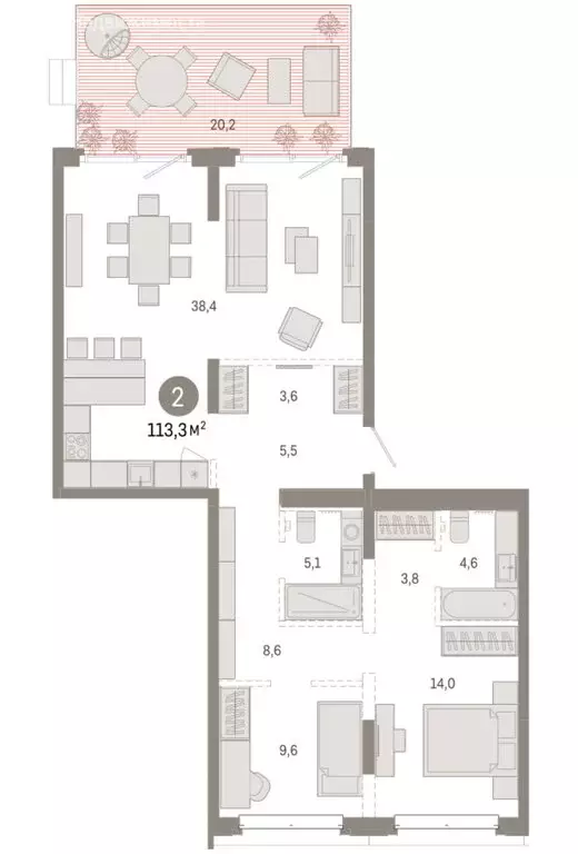 2-комнатная квартира: Тюмень, жилой комплекс На Минской (113.27 м) - Фото 1