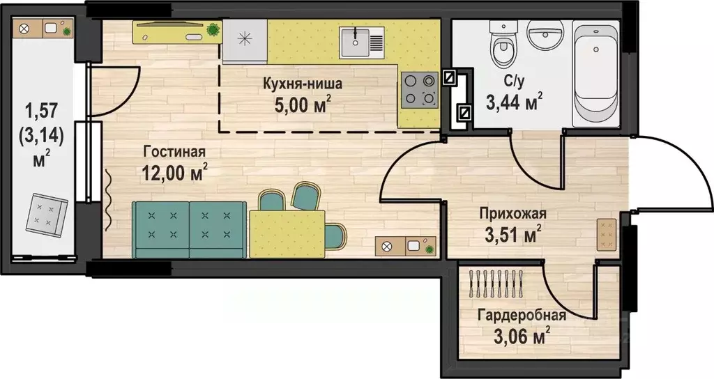 Студия Пермский край, Чайковский № 4 СНТ,  (28.58 м) - Фото 1