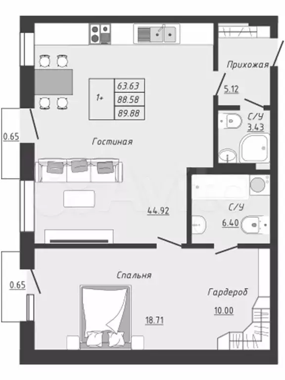 3-к. квартира, 90 м, 4/4 эт. - Фото 0