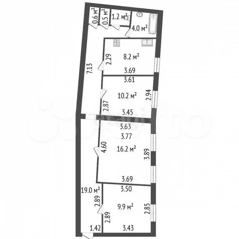 3-к. квартира, 69,8 м, 3/4 эт. - Фото 0