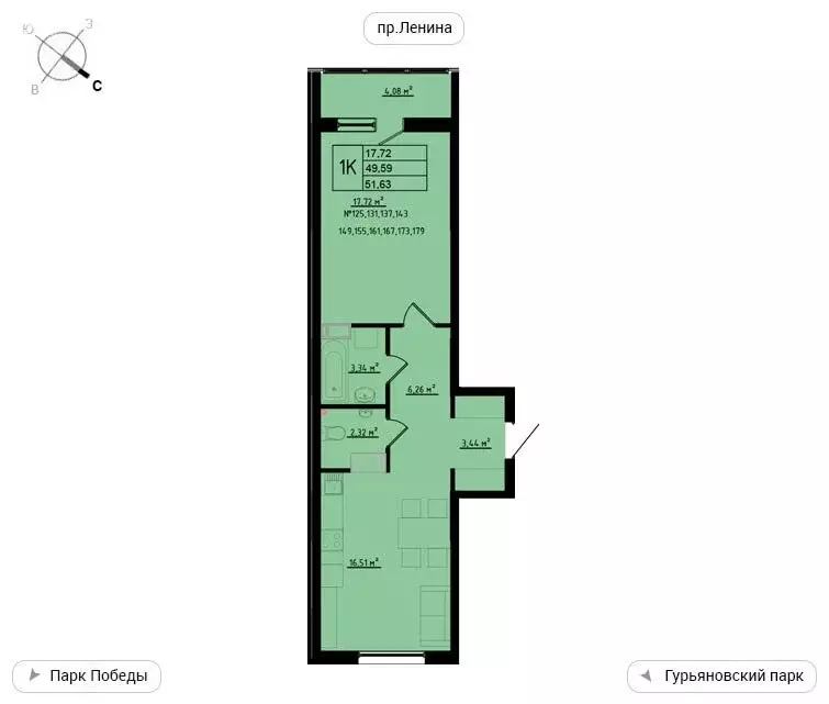 1-комнатная квартира: Обнинск, улица Мира, 2 (51.63 м) - Фото 0